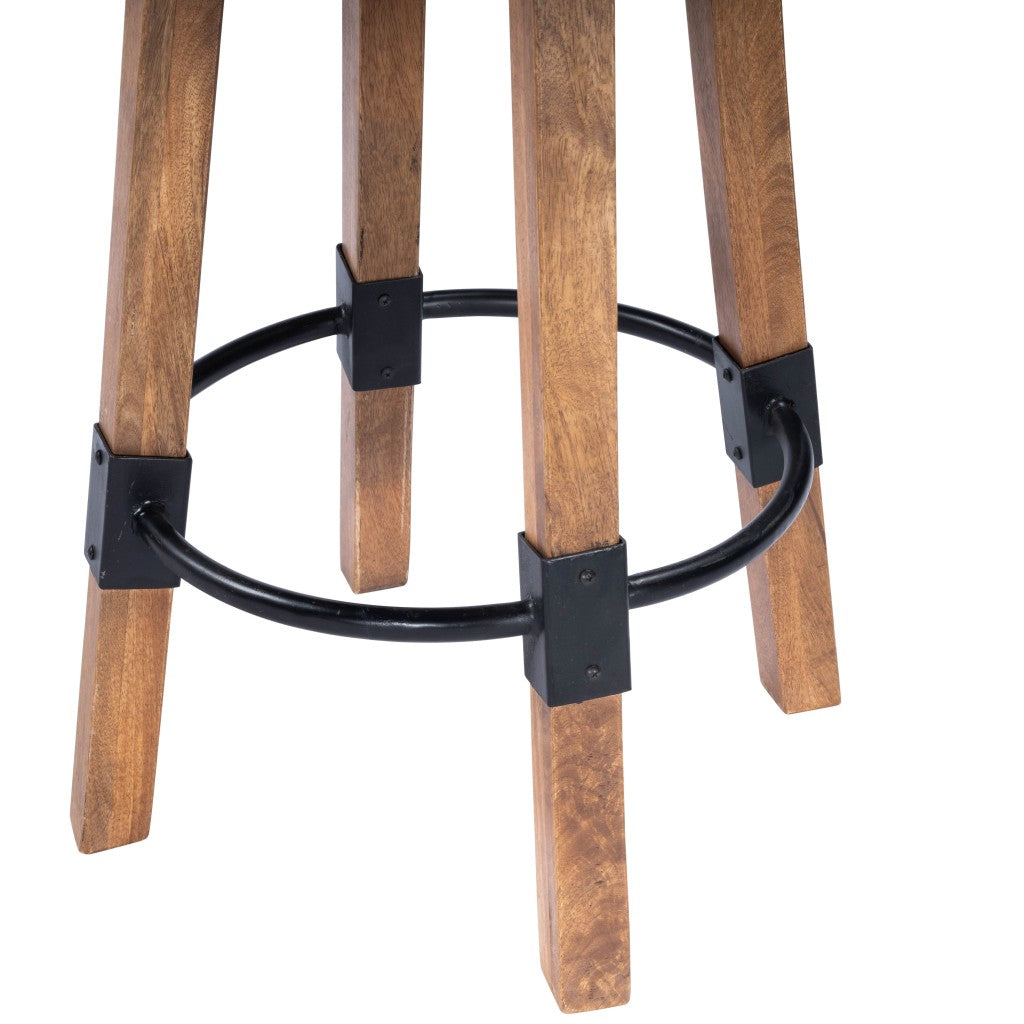 42" Brown And Natural Iron Bar Chair With Footrest