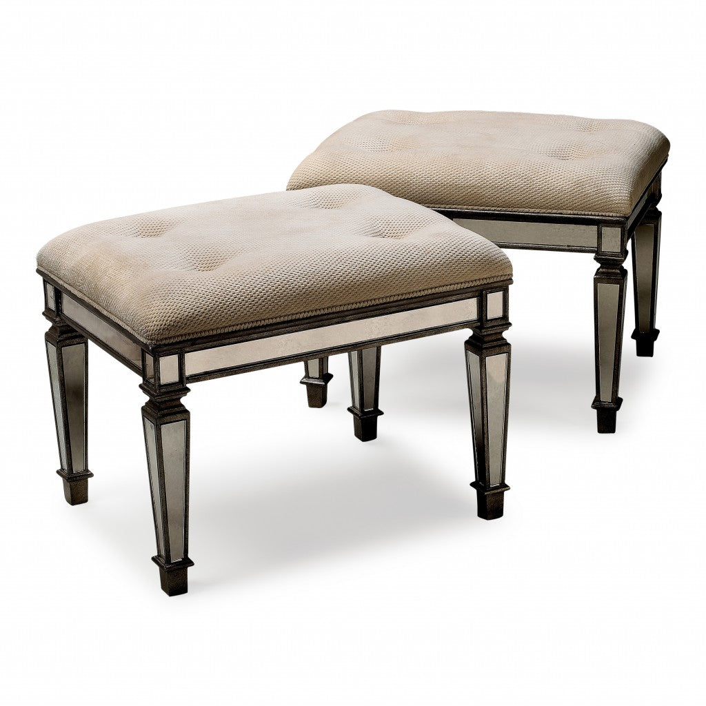 25" Chocolate And Ivory Upholstered 100% Cotton Bedroom Bench