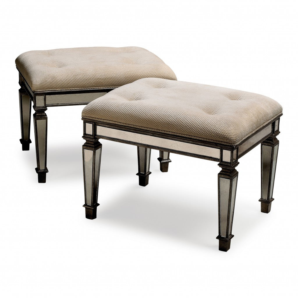 25" Chocolate And Ivory Upholstered 100% Cotton Bedroom Bench