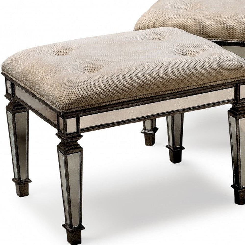 25" Chocolate And Ivory Upholstered 100% Cotton Bedroom Bench