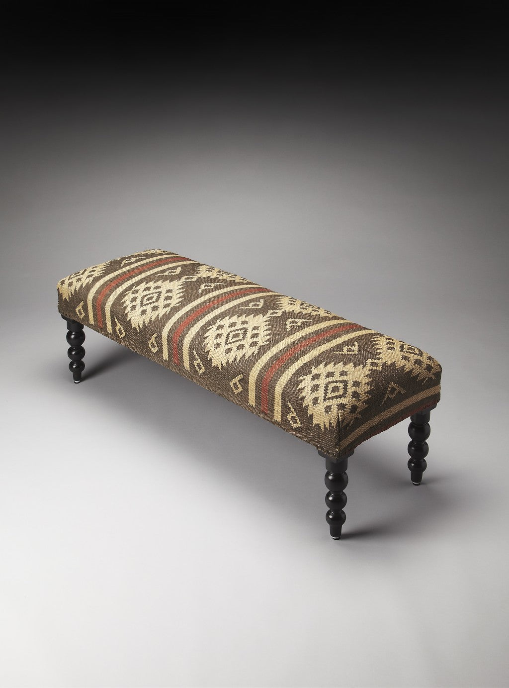 48" Brown Upholstered Wool Southwest Distressed Bench