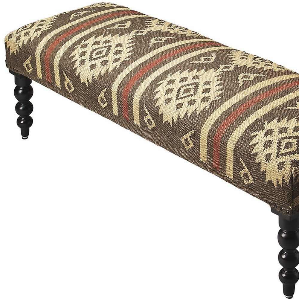48" Brown Upholstered Wool Southwest Distressed Bench