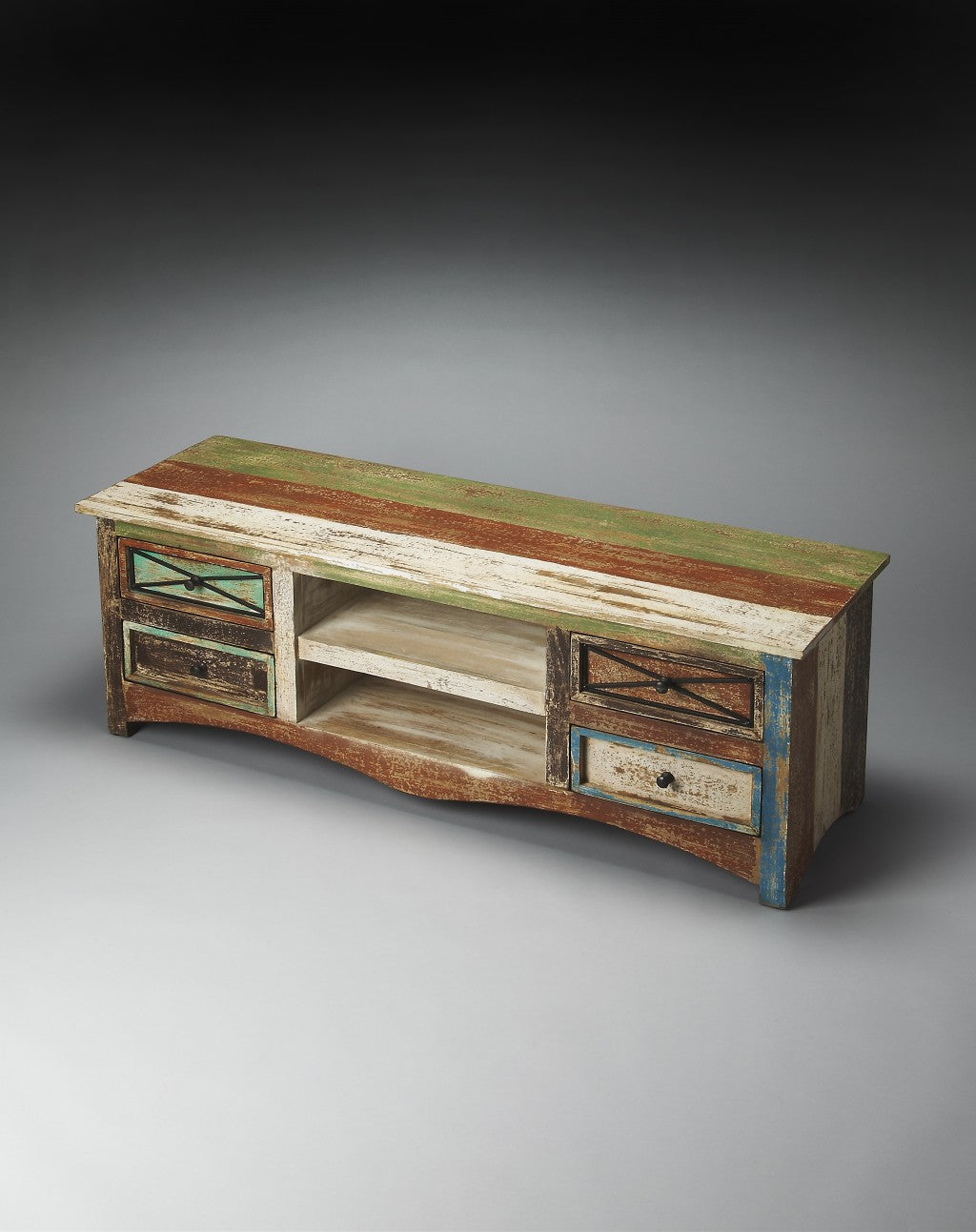 55" Brown And White Wood And Manufactured Cabinet Enclosed Storage TV Stand