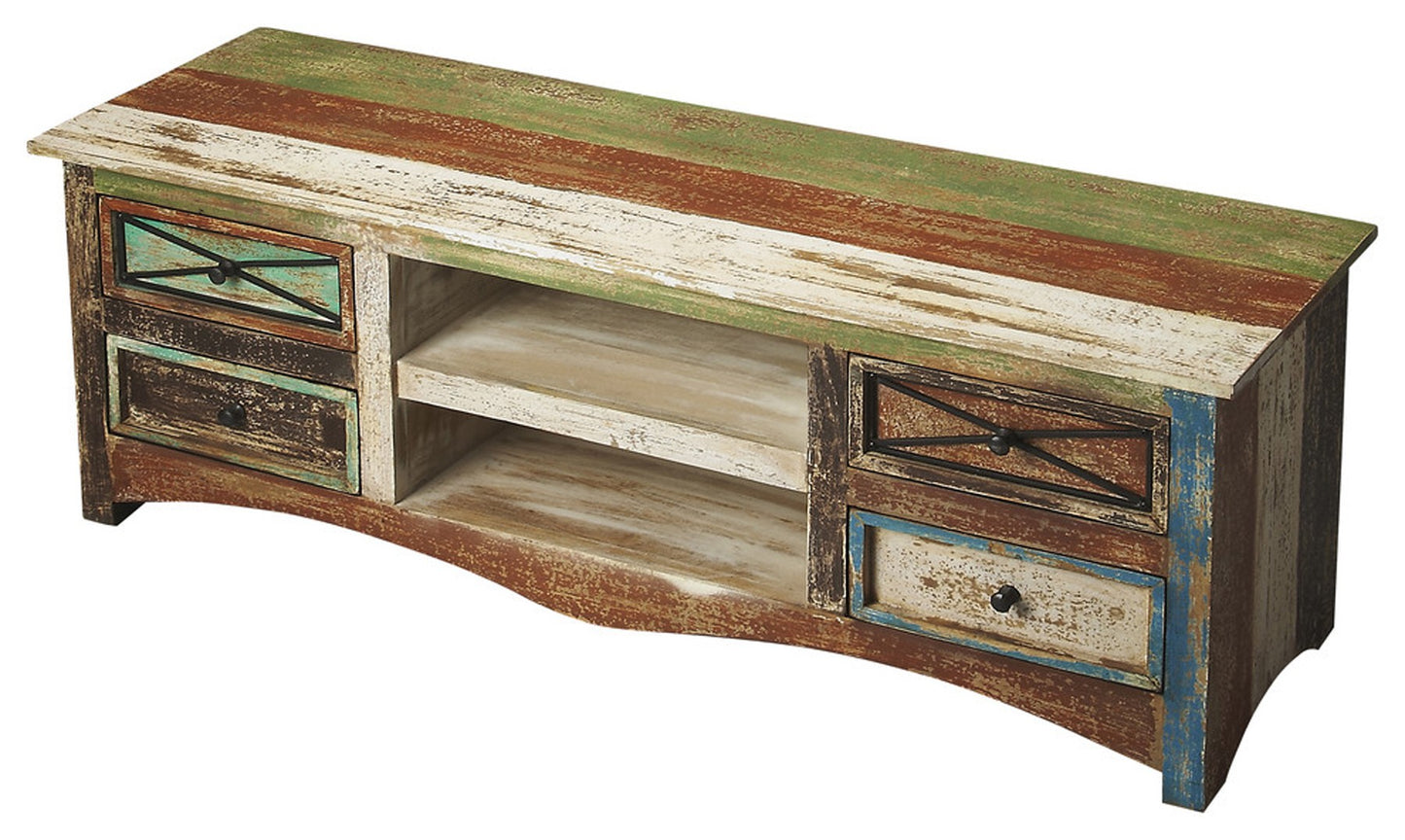 55" Brown And White Wood And Manufactured Cabinet Enclosed Storage TV Stand