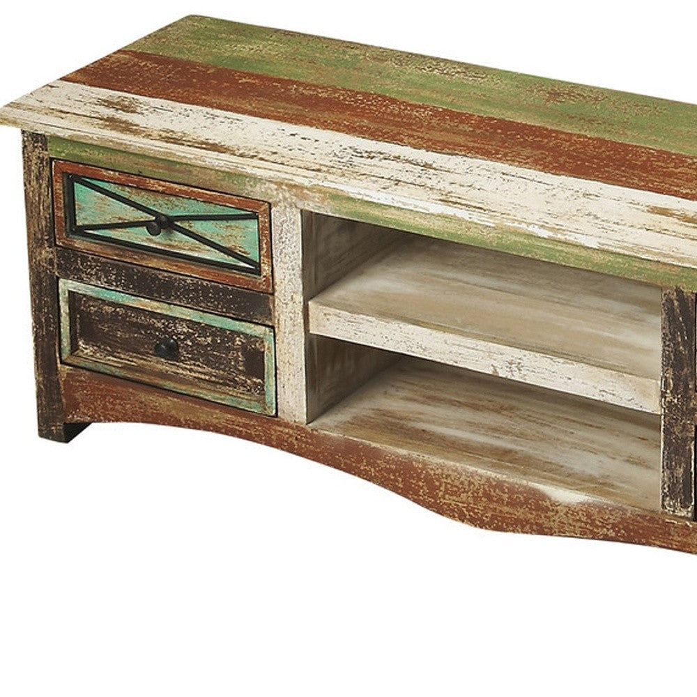55" Brown And White Wood And Manufactured Cabinet Enclosed Storage TV Stand