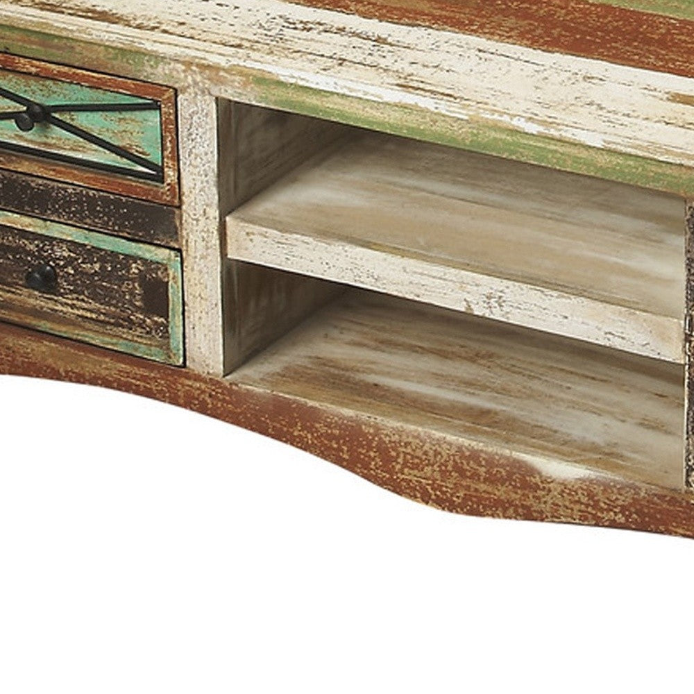 55" Brown And White Wood And Manufactured Cabinet Enclosed Storage TV Stand