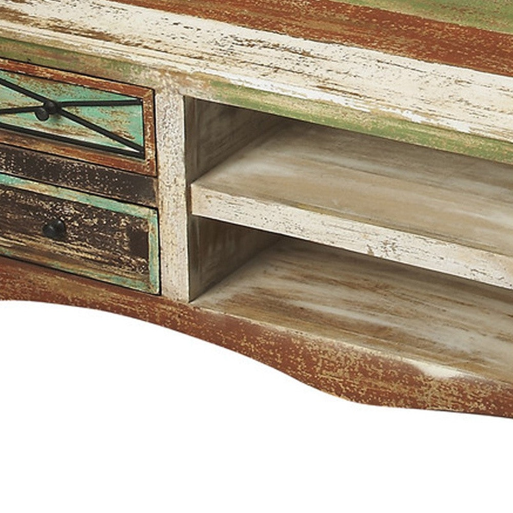 55" Brown And White Wood And Manufactured Cabinet Enclosed Storage TV Stand