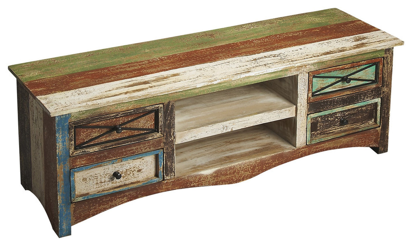 55" Brown And White Wood And Manufactured Cabinet Enclosed Storage TV Stand