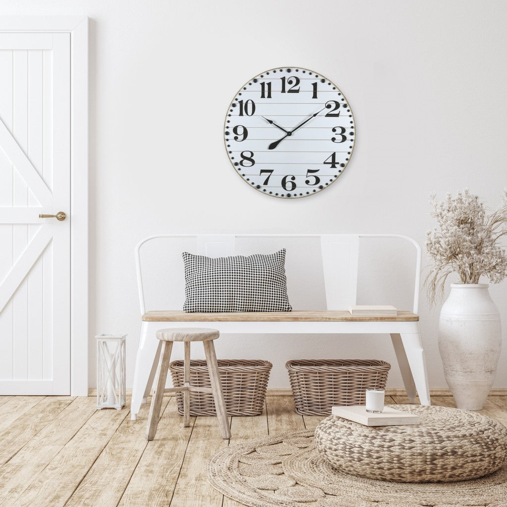 32" Circle White Wood Analog Wall Clock