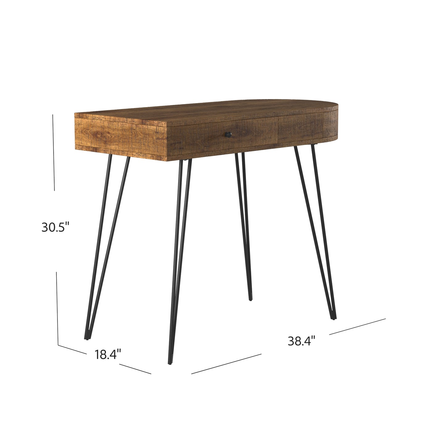 38" Brown And Black Mango Wood Half Circle Writing Desk