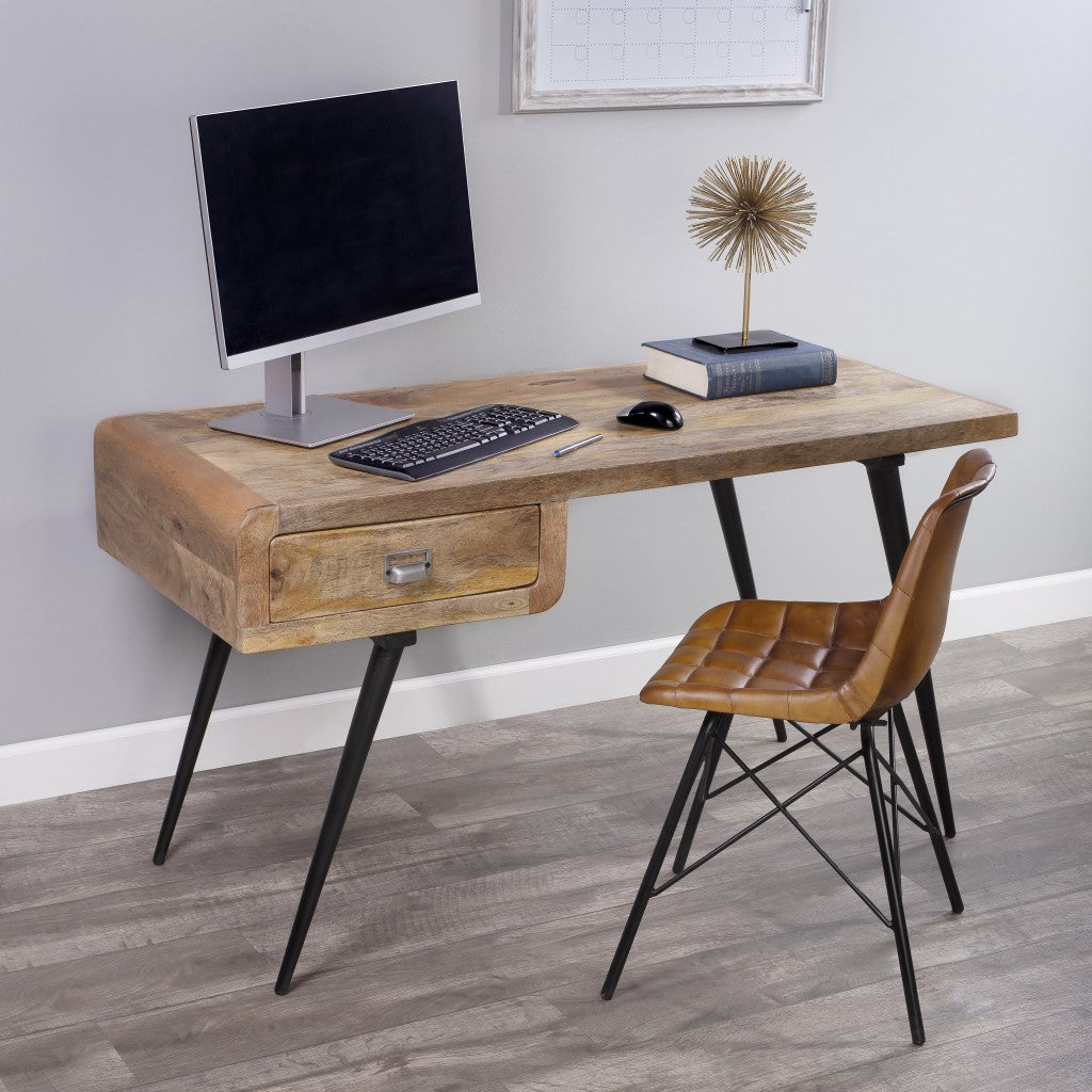 54" Brown And Black Mango Wood Writing Desk