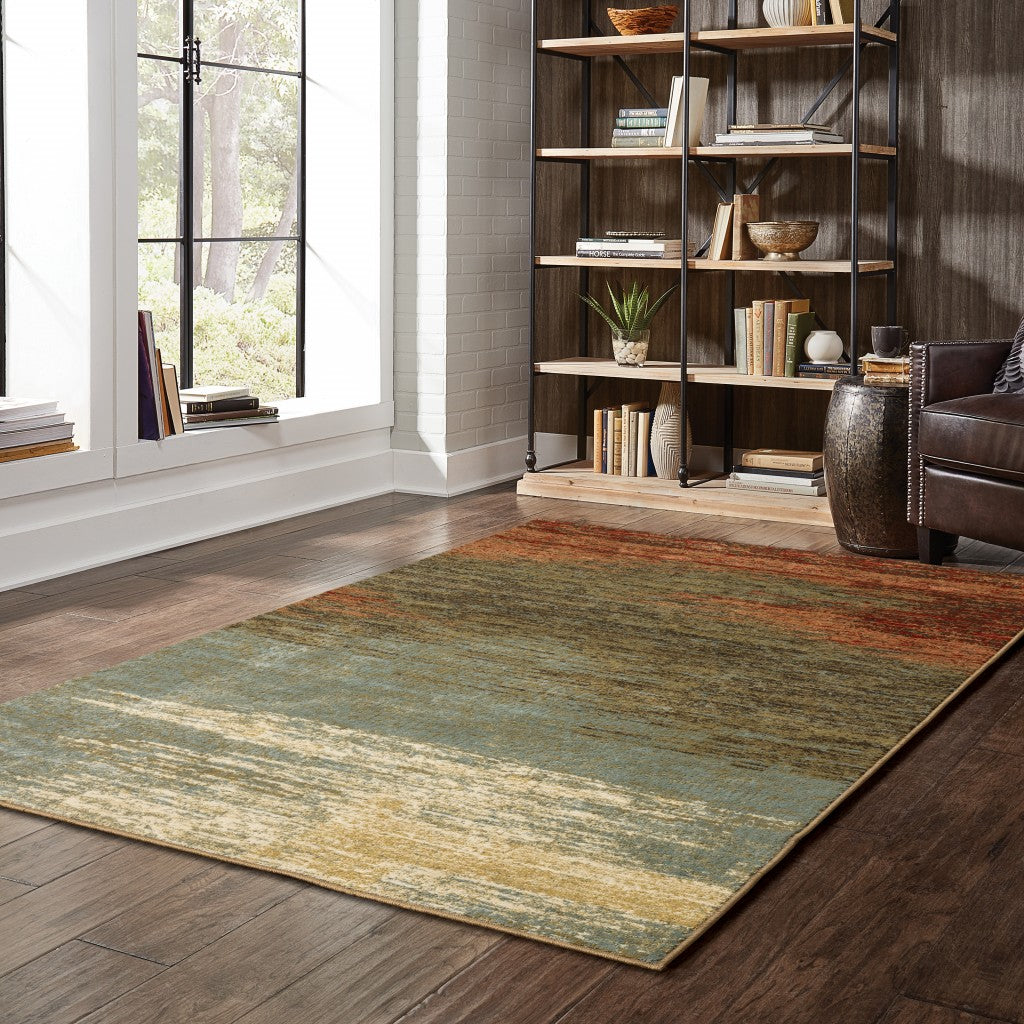 5’X7’ Blue And Brown Distressed Area Rug