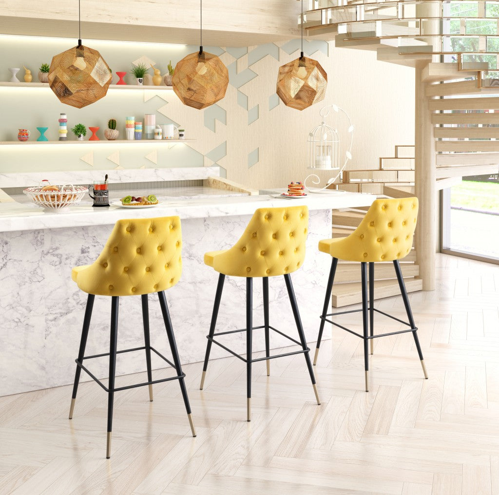 41" Yellow And Black Steel Low Back Bar Height Chair With Footrest