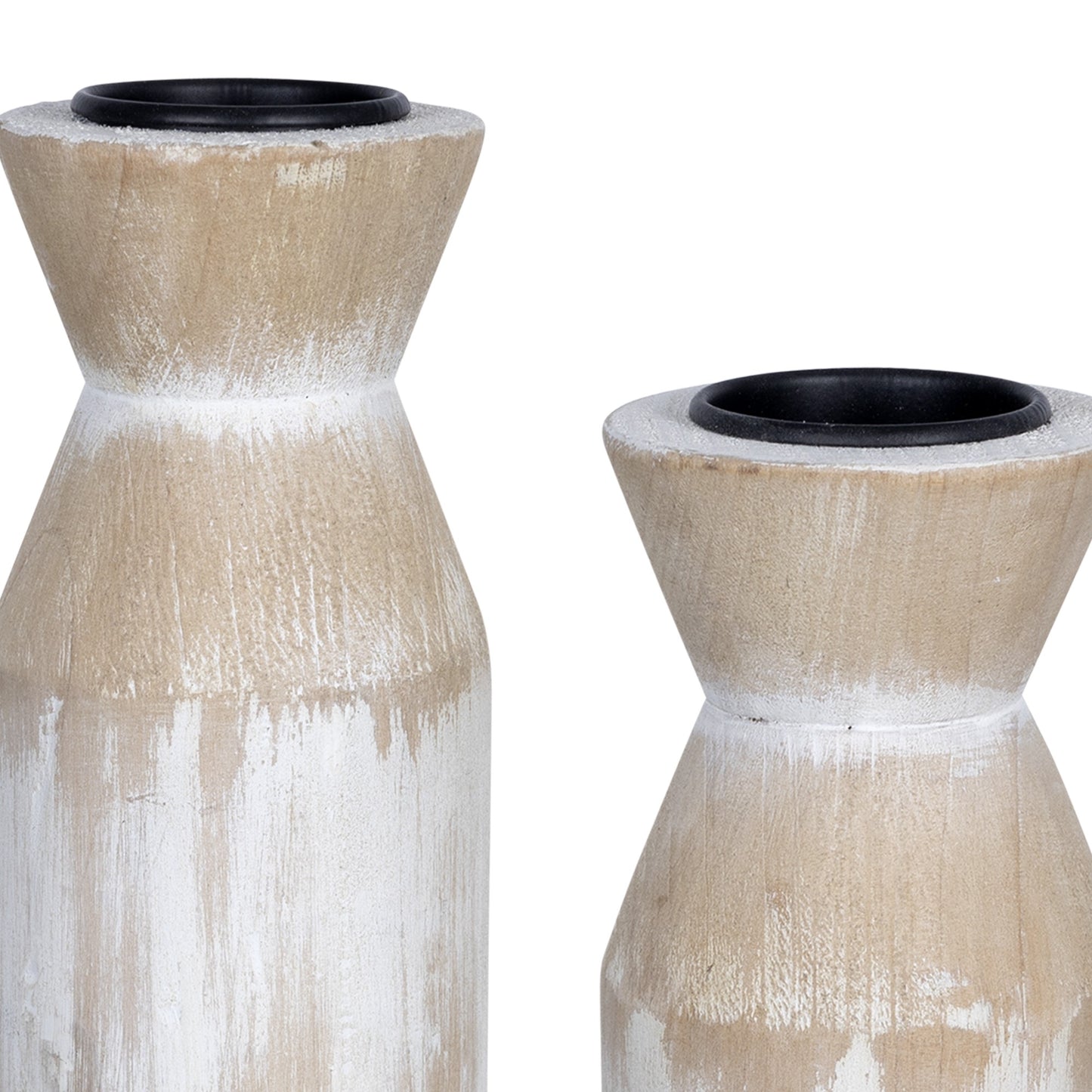 Set Of Three Distressed White Candle Holders