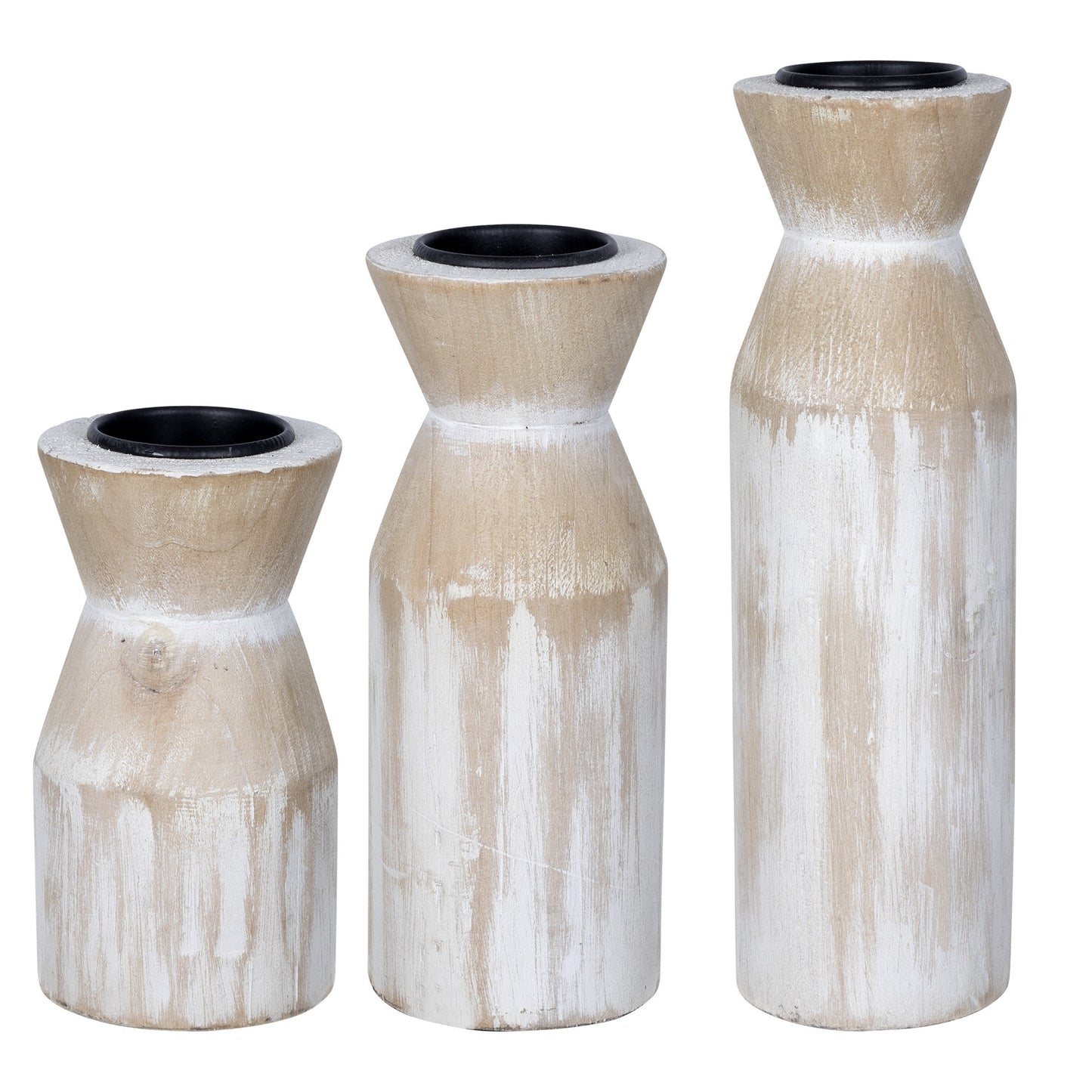 Set Of Three Distressed White Candle Holders