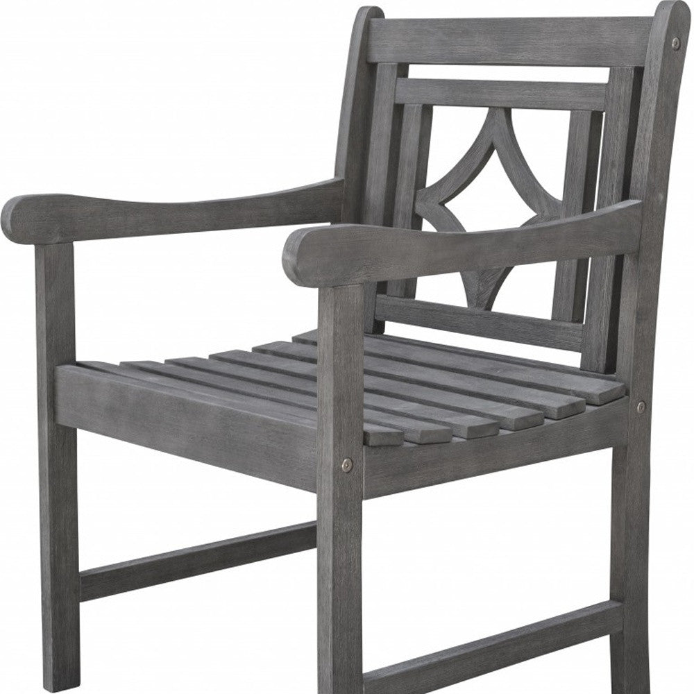 Distressed Dining Armchair With Decorative Back