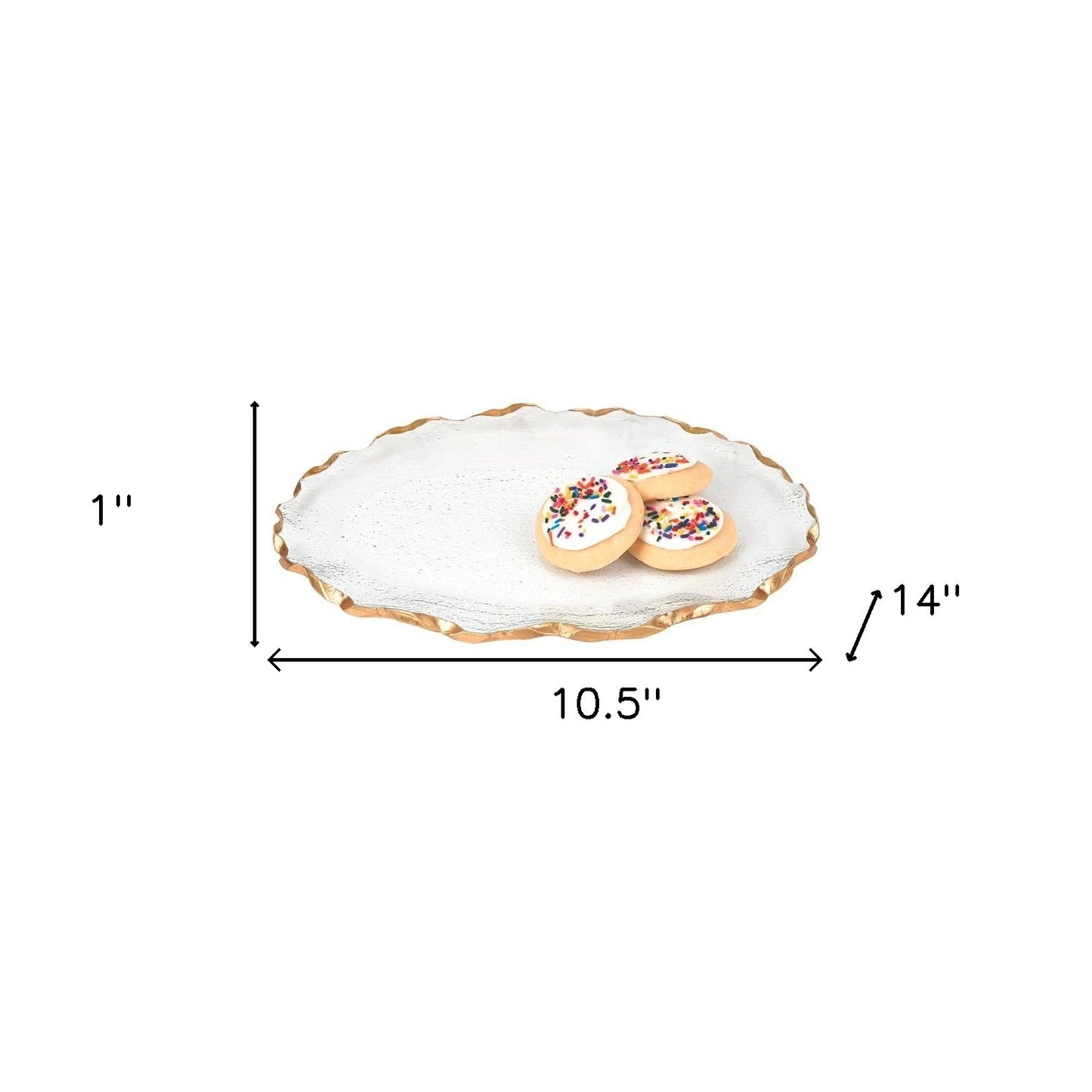 Bubble Glass Scalloped Gold Rim Round Platter Or Tray