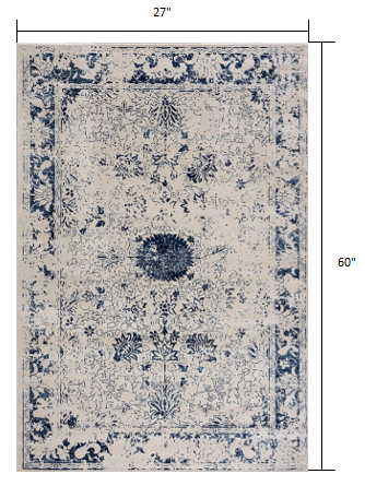 5’ X 8’ Navy Blue Distressed Floral Area Rug