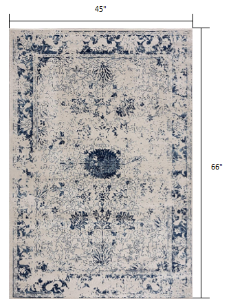 5’ X 8’ Navy Blue Distressed Floral Area Rug