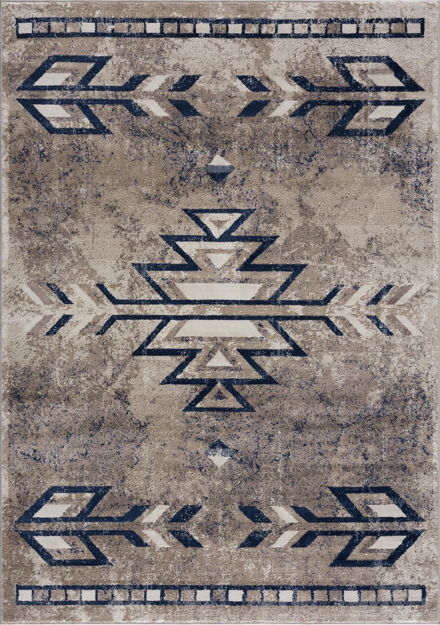 2’ X 3’ Beige And Blue Boho Chic Scatter Rug