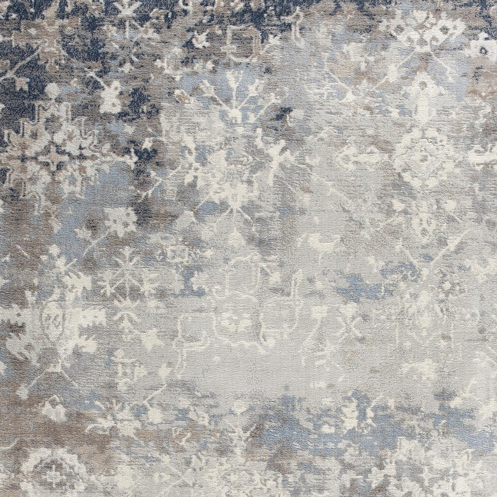 4’ X 6’ Navy And Beige Distressed Vines Area Rug
