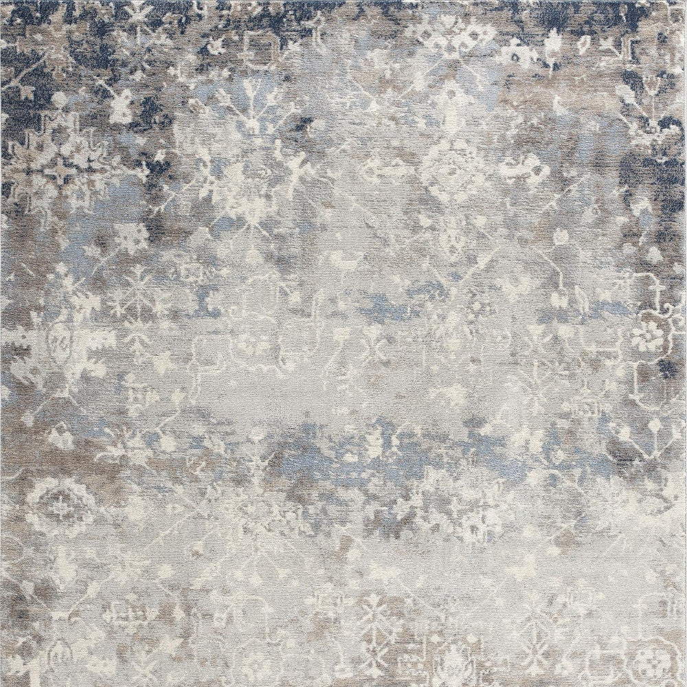 4’ X 6’ Navy And Beige Distressed Vines Area Rug
