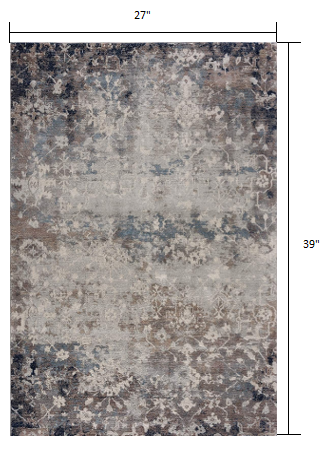 4’ X 6’ Navy And Beige Distressed Vines Area Rug