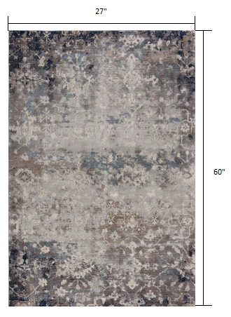 4’ X 6’ Navy And Beige Distressed Vines Area Rug