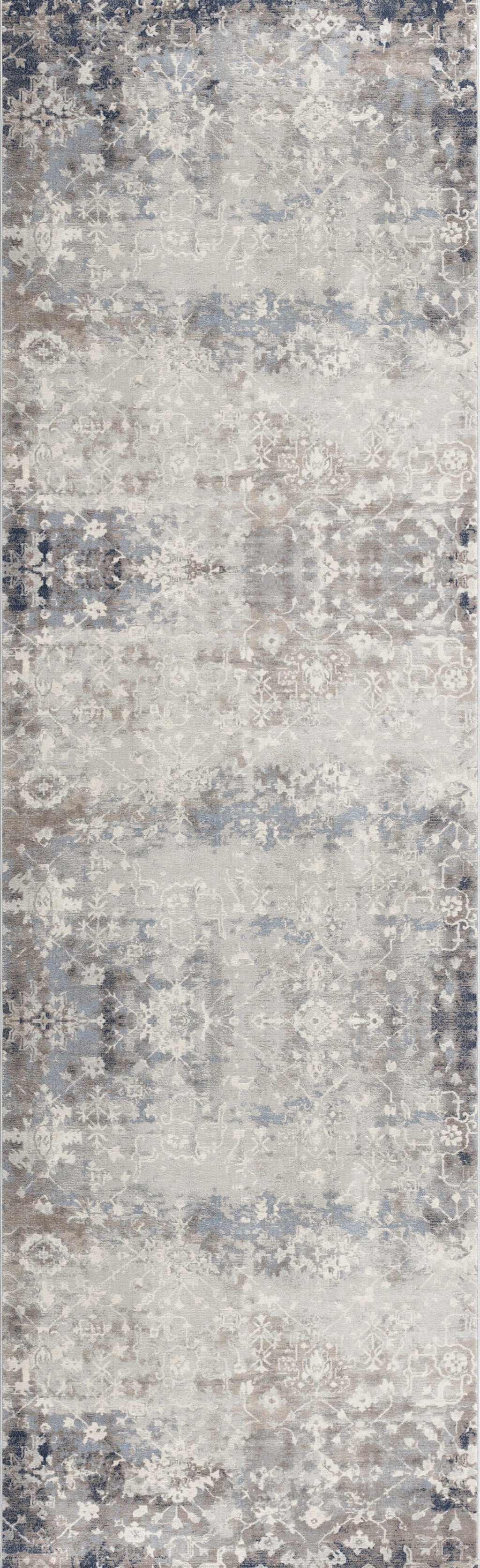 4’ X 6’ Navy And Beige Distressed Vines Area Rug