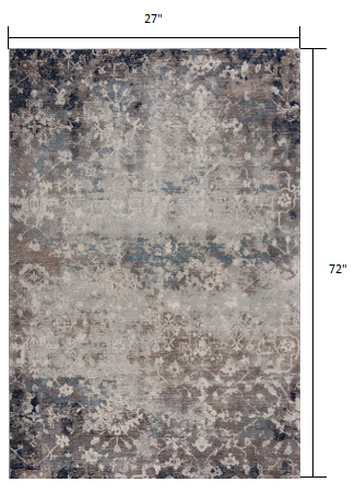 4’ X 6’ Navy And Beige Distressed Vines Area Rug