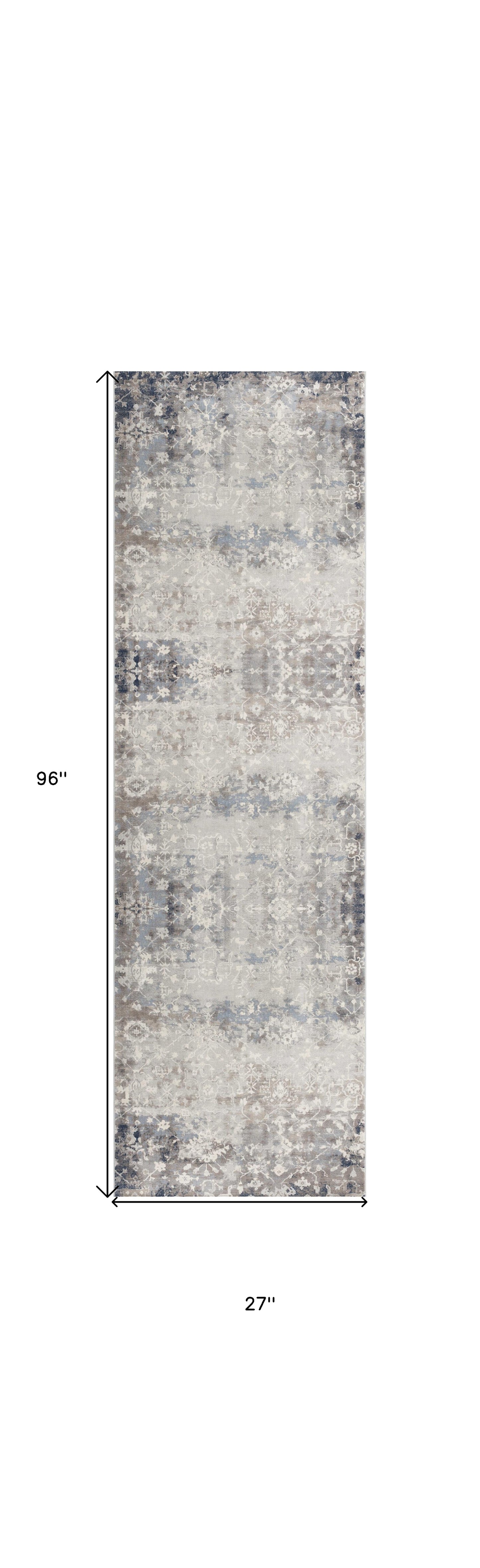 4’ X 6’ Navy And Beige Distressed Vines Area Rug
