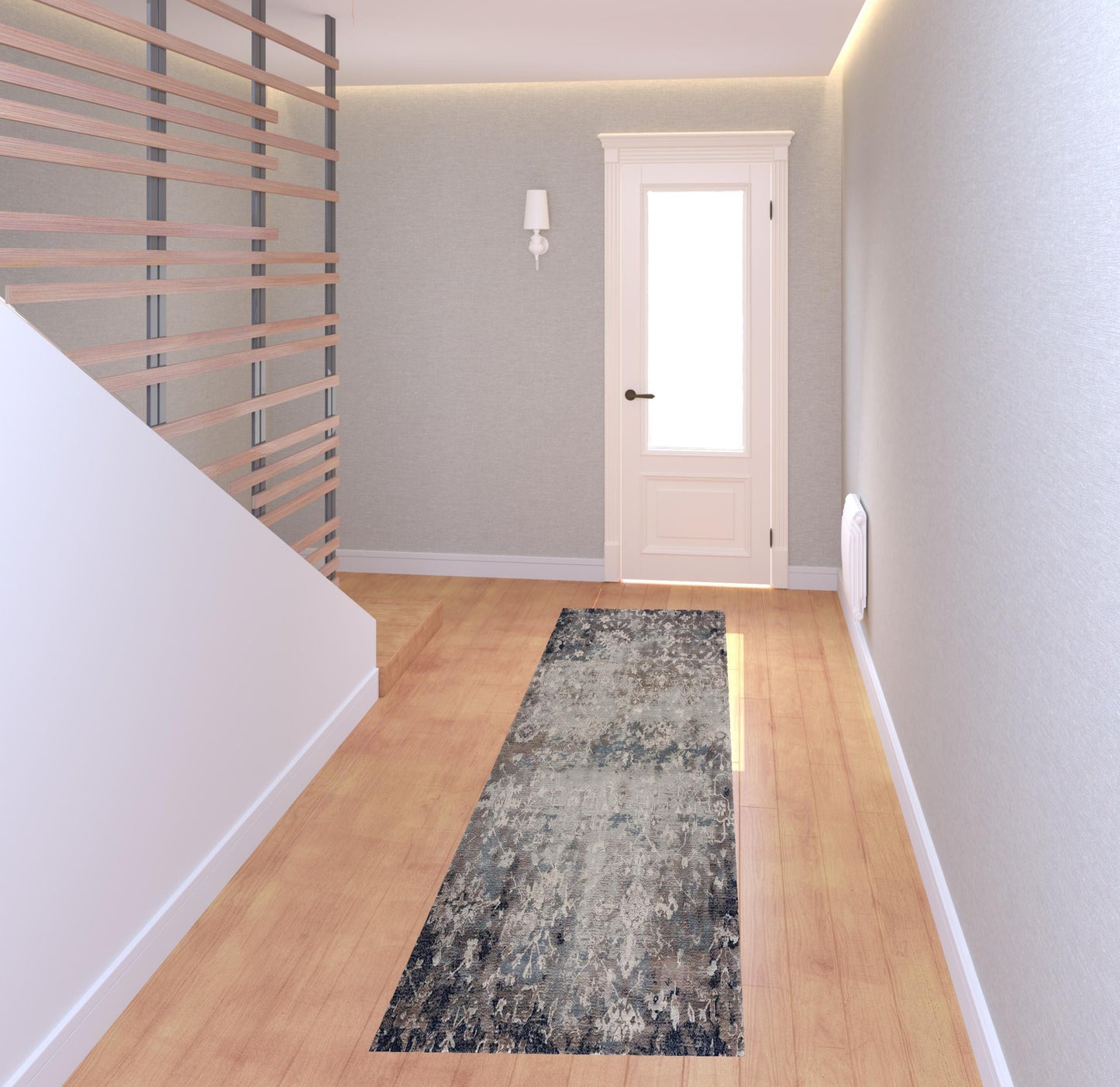 4’ X 6’ Navy And Beige Distressed Vines Area Rug