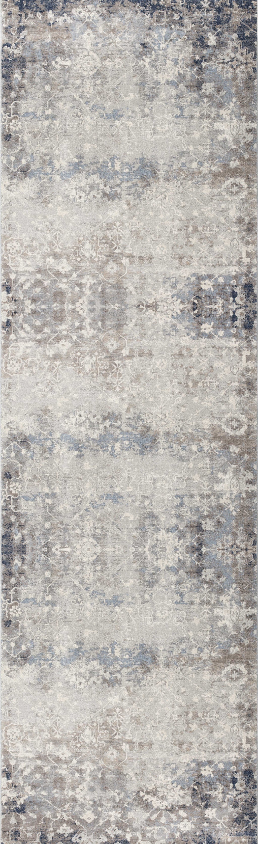 4’ X 6’ Navy And Beige Distressed Vines Area Rug