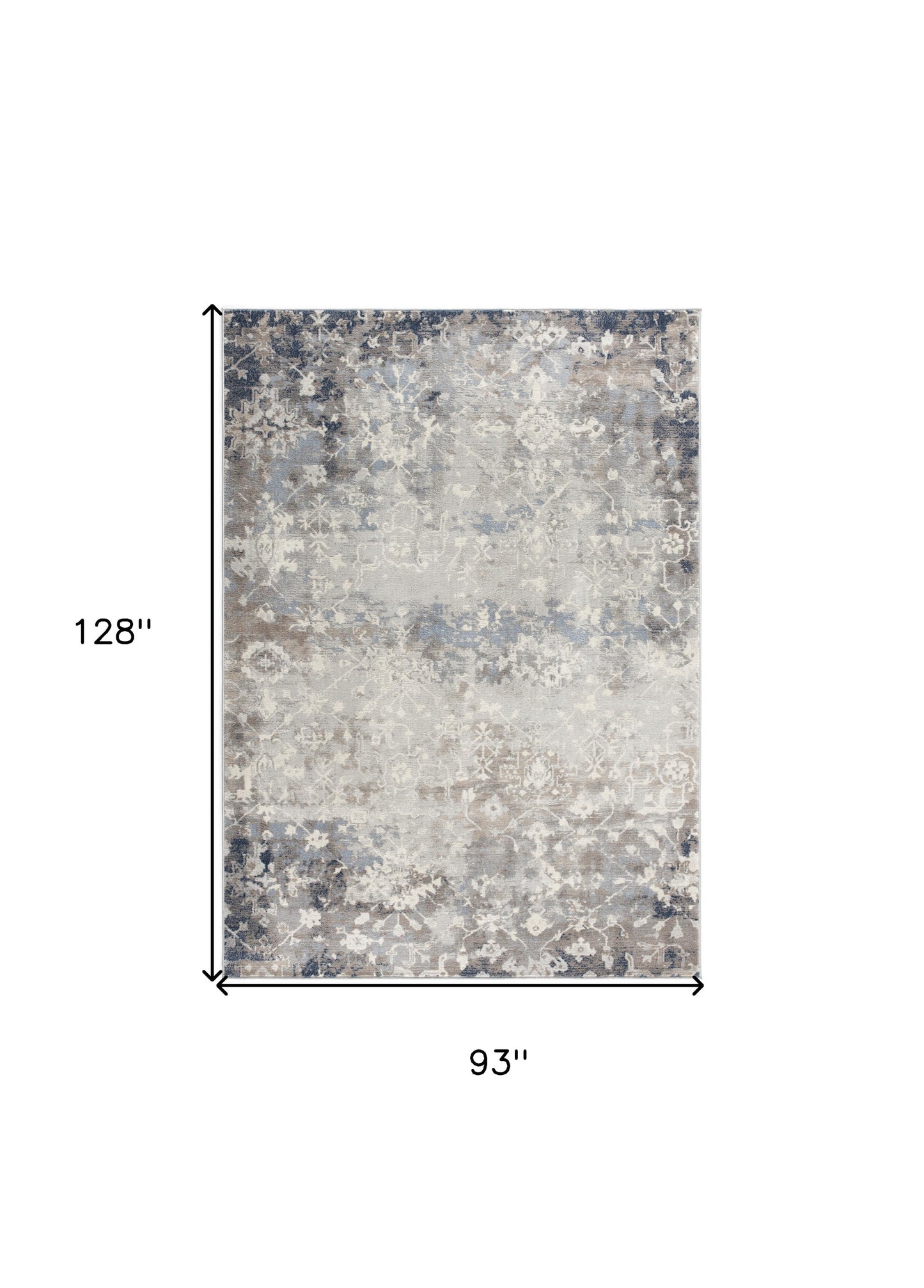 4’ X 6’ Navy And Beige Distressed Vines Area Rug