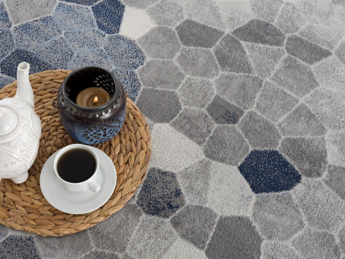 8’ X 11’ Navy Blue Cobblestone Pattern Area Rug