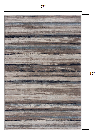 2’ X 6’ Blue And Beige Distressed Stripes Area Rug