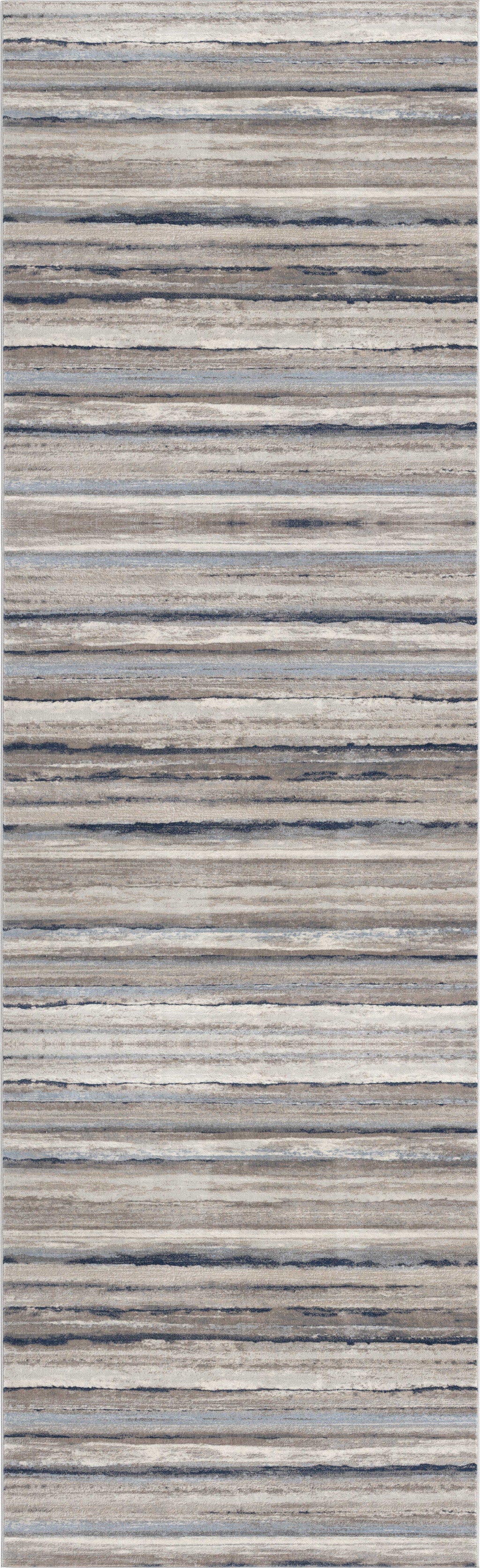 2’ X 6’ Blue And Beige Distressed Stripes Area Rug