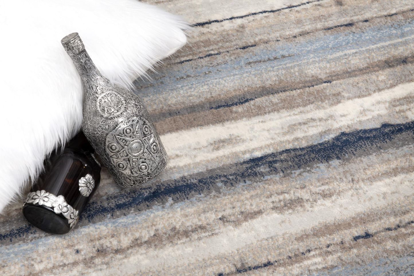 2’ X 6’ Blue And Beige Distressed Stripes Area Rug