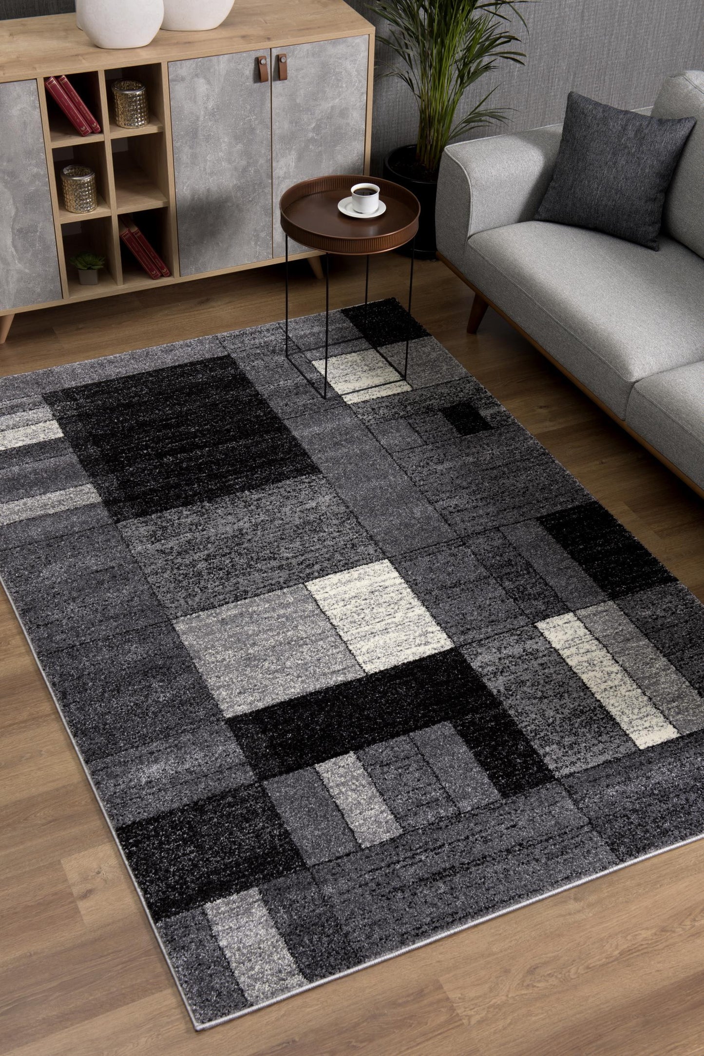 8’ X 11’ Gray Distressed Geometric Area Rug