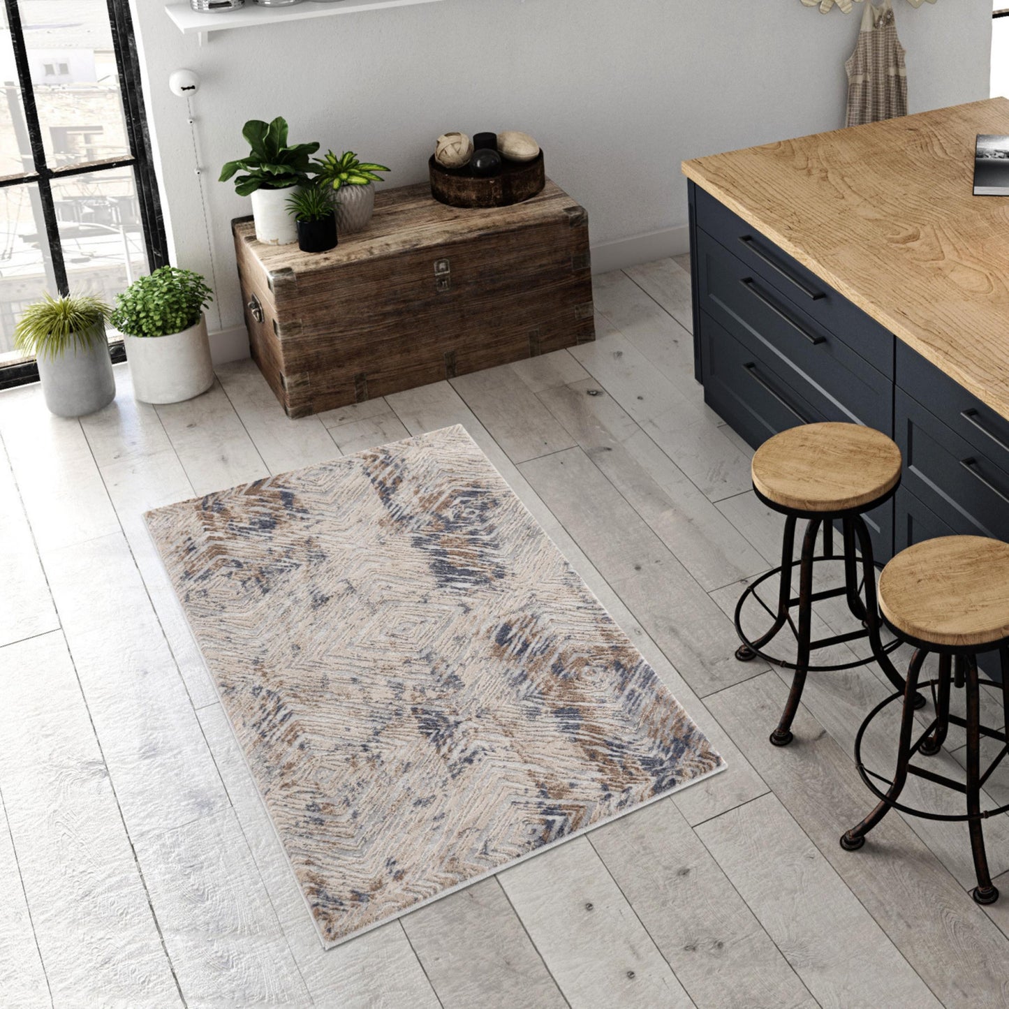 5’ X 8’ Ivory And Beige Abstract Diamonds Area Rug