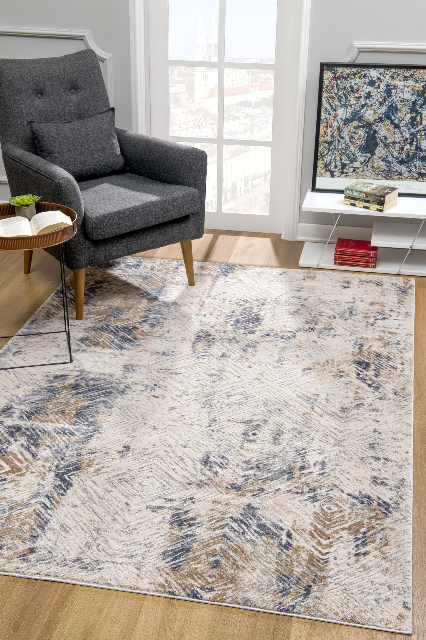 5’ X 8’ Ivory And Beige Abstract Diamonds Area Rug