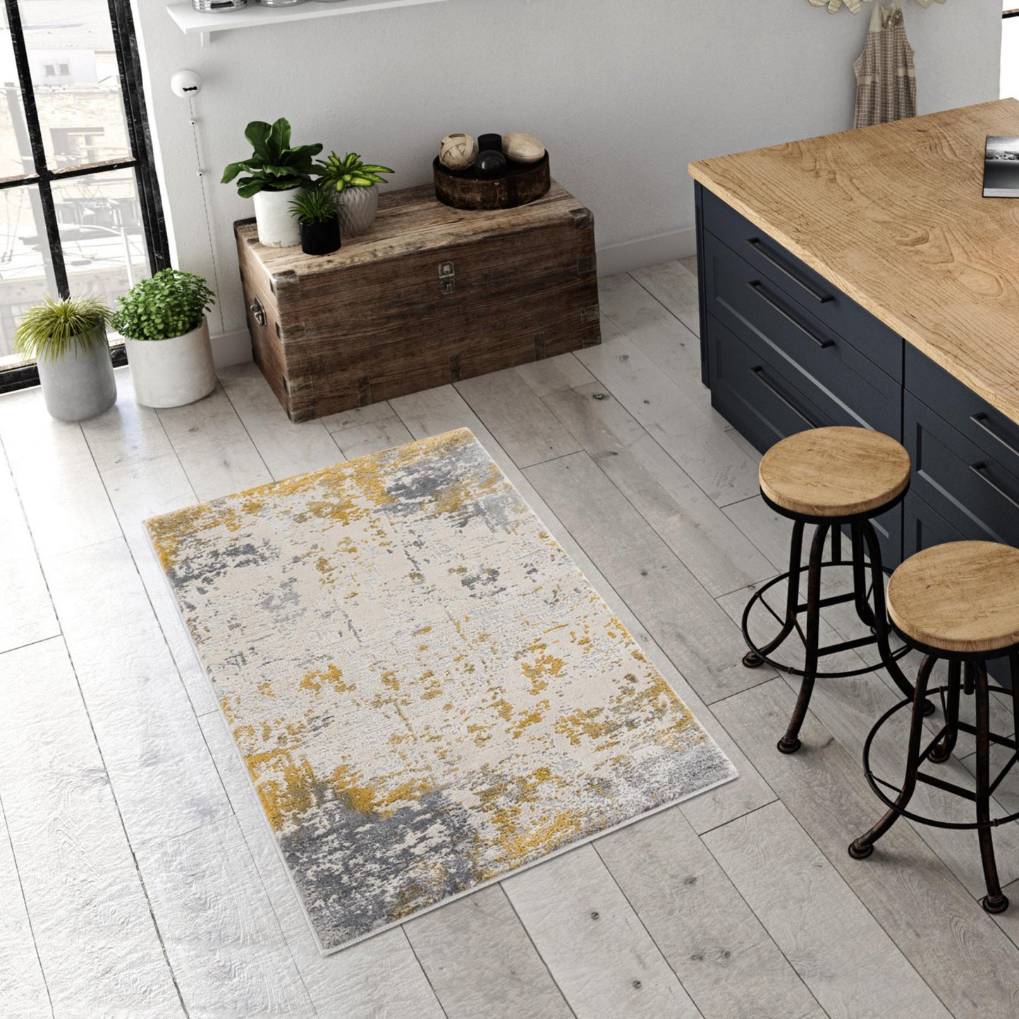 6' X 9' Gold Abstract Dhurrie Area Rug