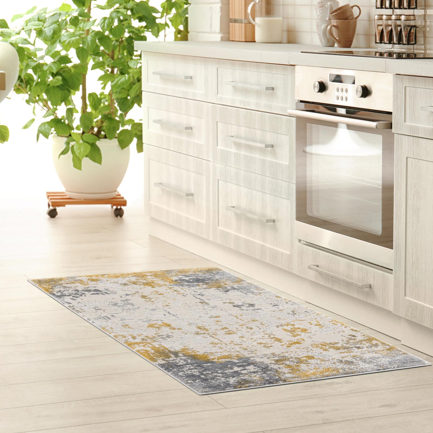 6' X 9' Gold Abstract Dhurrie Area Rug