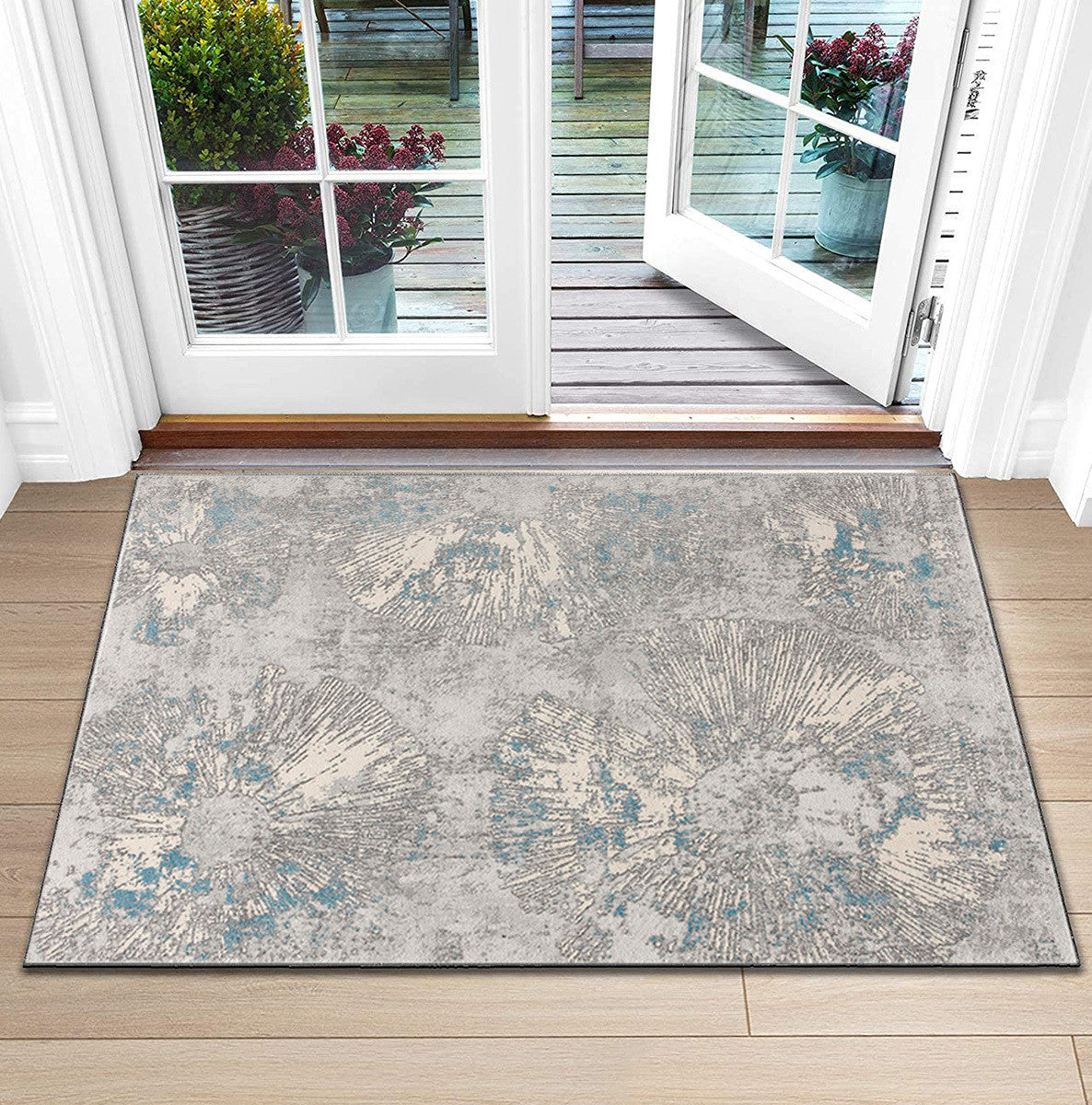 5’ X 8’ Blue Abstract Circular Motifs Area Rug