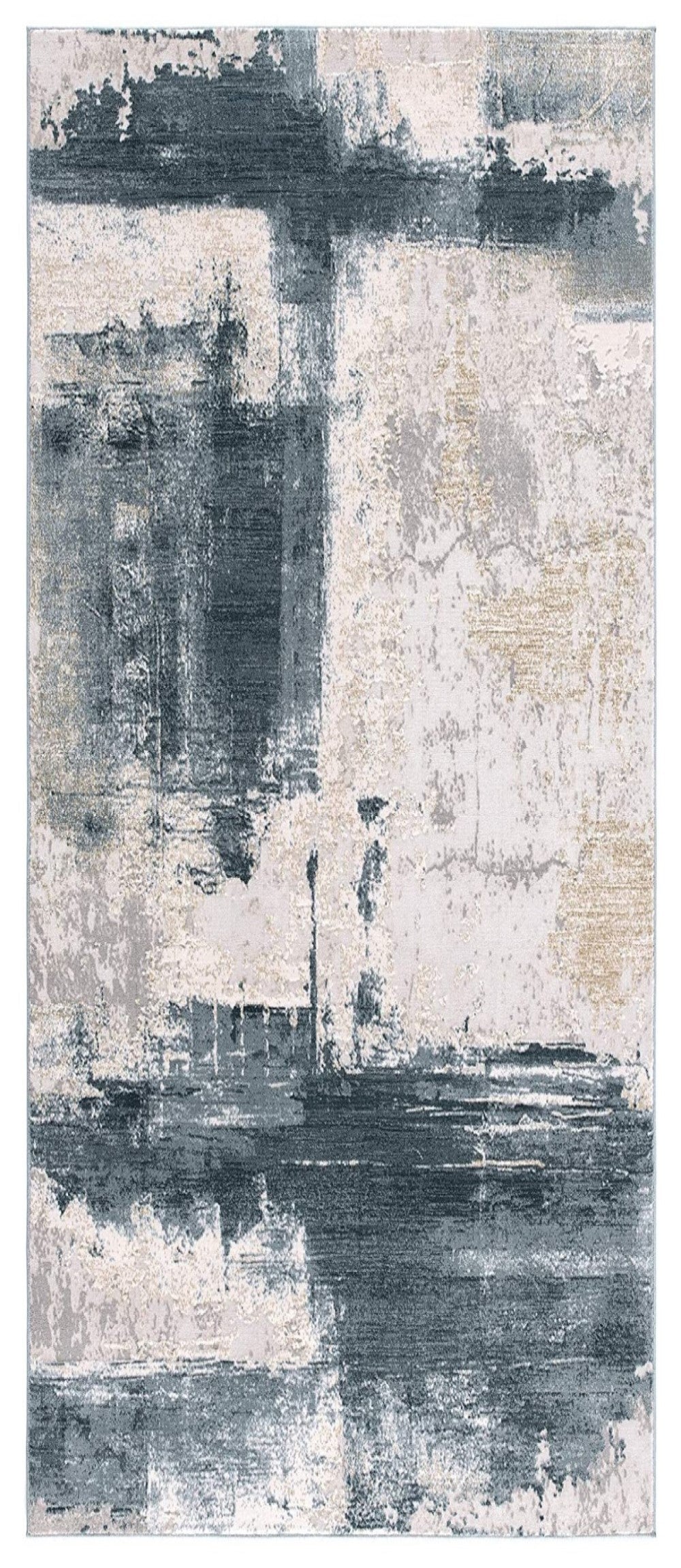 10' Blue And Ivory Abstract Dhurrie Runner Rug