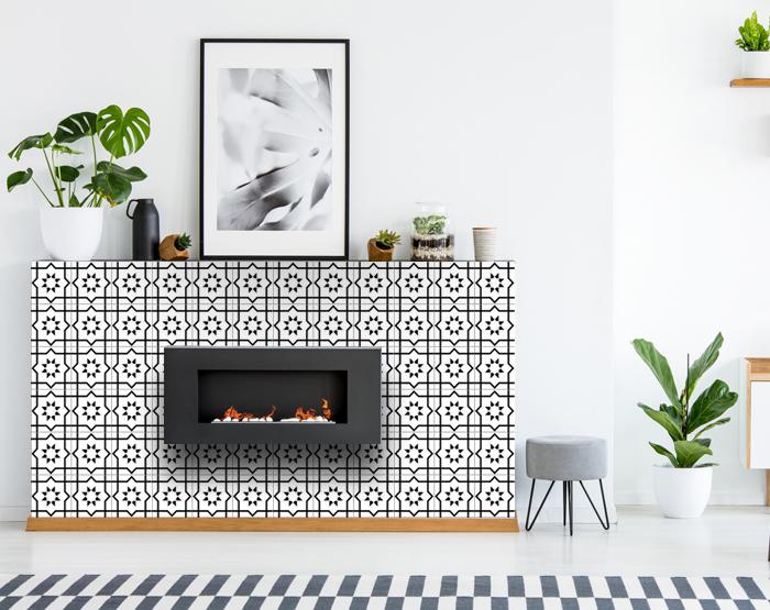 4" X 4" White And Black Sun Peel And Stick Removable Tiles
