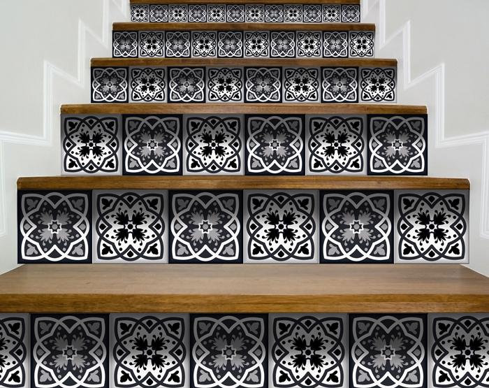 6" X 6" Black White And Gray Baz Peel And Stick Removable Tiles
