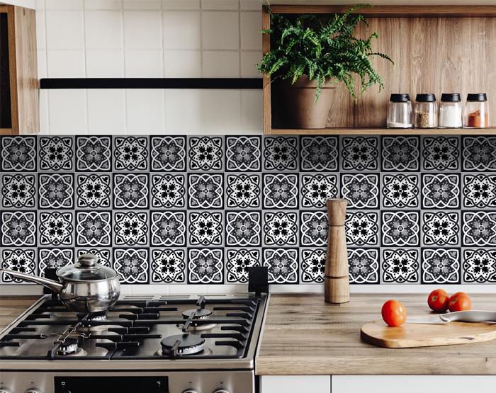 6" X 6" Black White And Gray Baz Peel And Stick Removable Tiles