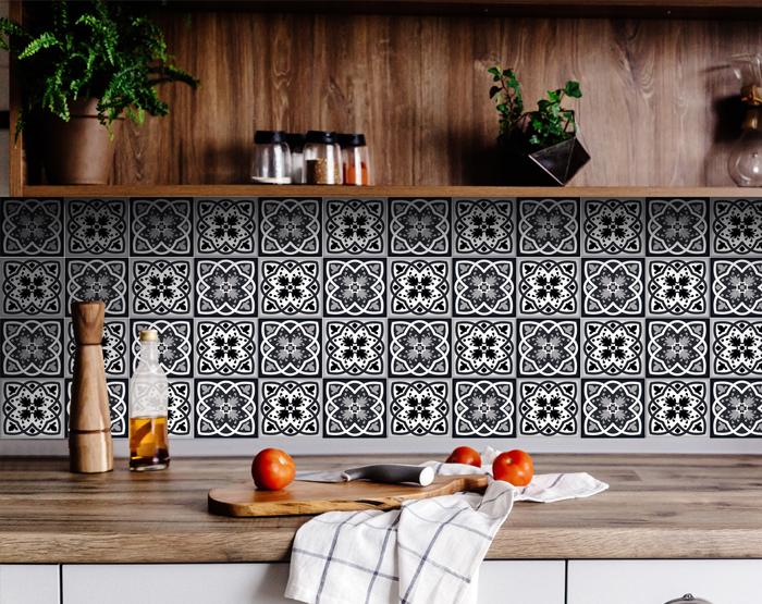 6" X 6" Black White And Gray Baz Peel And Stick Removable Tiles