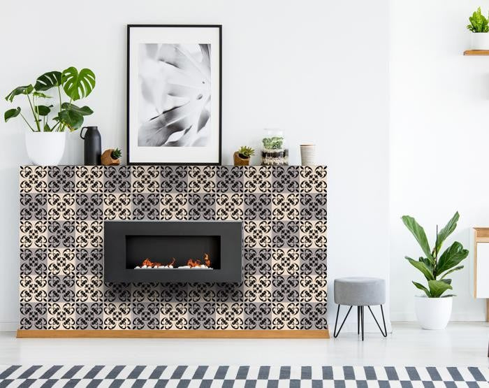 4" X 4" Light Grey And Cream Orchid Peel And Stick Removable Tiles